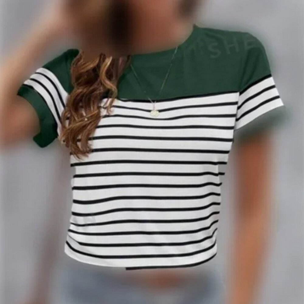 EMERY ROSE Striped Print Round Neck Tee in Green Size S NWOT